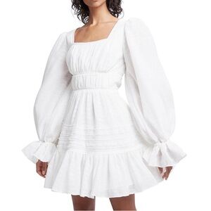 White Square-Neck Puff-Sleeve Mini Dress